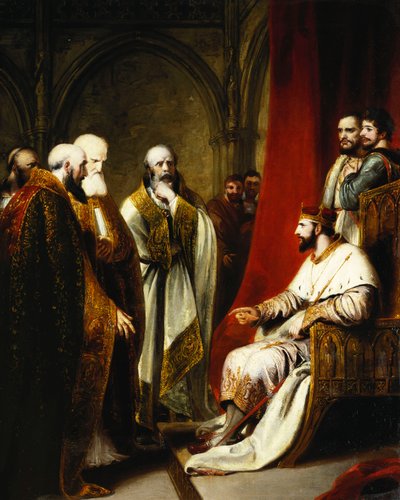 Henry III som svar til erkebiskopen av Canterbury og biskopene av Salisbury, Winchester og Carlisle, som krevde en reformasjon i staten, av Richard Westall