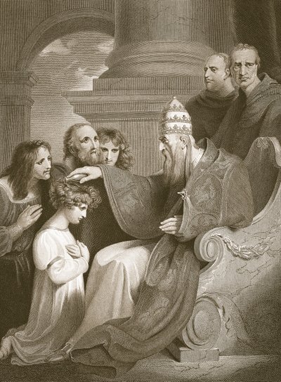 Prins Alfred før pave Leo den III, gravert av J. Stow, illustrasjon fra David Humes 