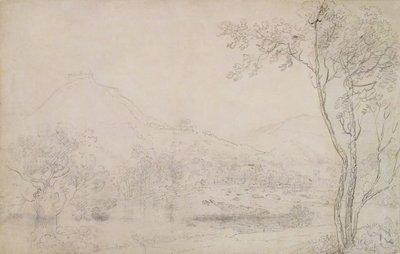 Castell Dinas Bran, Wales (grafitt og svart kritt på papir) av Richard Wilson
