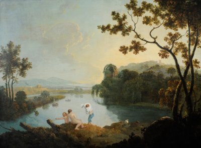Klassisk landskap med gutter som bader (olje på lerret) av Richard Wilson