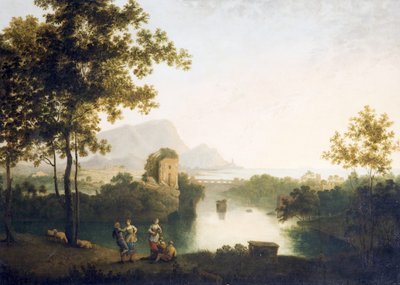 Kveld ved River Mouth with Peasants Dancing (olje på lerret) av Richard Wilson