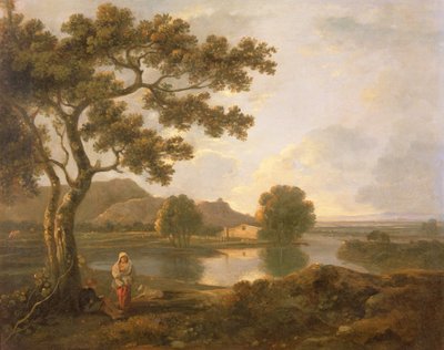 Elvescene med et gårdshus (olje på lerret) av Richard Wilson