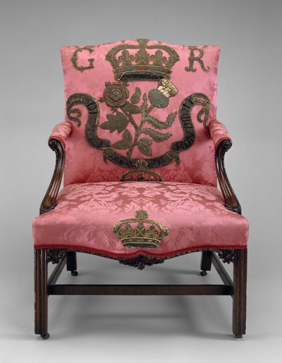 Lenestol, ca. 1750 (mahogni og møbeltrekk) av Richard and Elwick Edward (attr. to) Wright