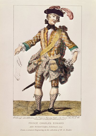 Satirisk trykk i form av en "Ønsket plakat" for prins Charles Edward Stuart, 1745 (farget gravering) av Richard, the Elder Cooper
