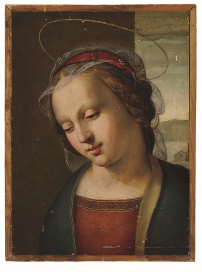 Madonnaen: et fragment fra en altertavle (olje og gull på panel) av Ridolfo Ghirlandaio (attr. to)