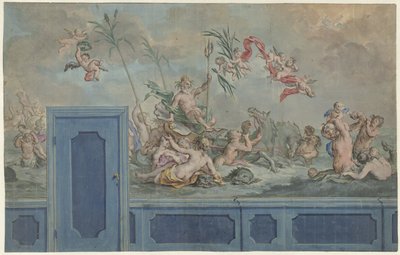 Design for en veggdekorasjon med Neptun og hans følge av Rienk Keyert