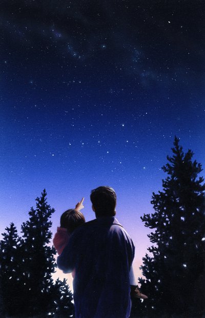 Far og datter, 2002 (akryl på plate) av Rob Wood