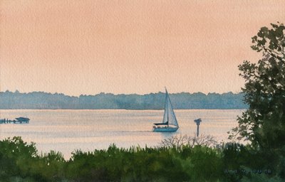 Seiling hjem, 2008 (akvarell på papir) av Rob Wood