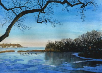 Vinterlekene, 2021 (akvarell på papir) av Rob Wood