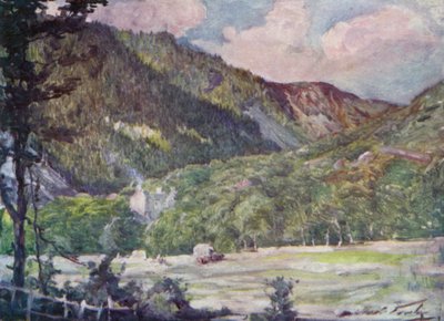 En Hayfield nær Portmadoc (farge litho) av Robert (after) Fowler