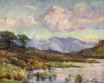 Snowdon fra Capel Curig Lake, sommerkveld (farge litho) av Robert (after) Fowler