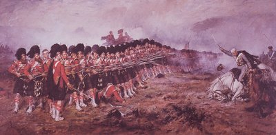 The Thin Red Line, 93rd Highlanders står fast foran en russisk anklage i slaget ved Balaklava i 1854 av Robert (after) Gibb