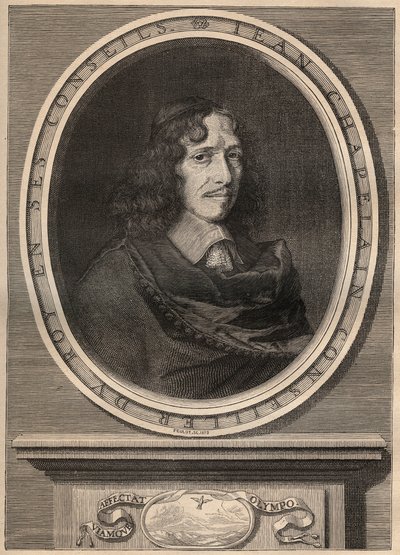 Portrett av Jean Chapelain (1595-1674), fransk poet - Gravering - Jean Chapelain (1595-1674) Fransk poet og litteraturkritiker - Gravering av Nanteuuil et grave par Peulot. av Robert (after) Nanteuil