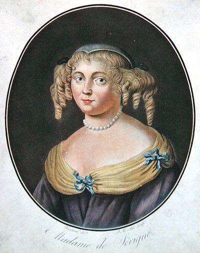 Portrett av Madame de Sevigne (litho-farge) av Robert (after) Nanteuil