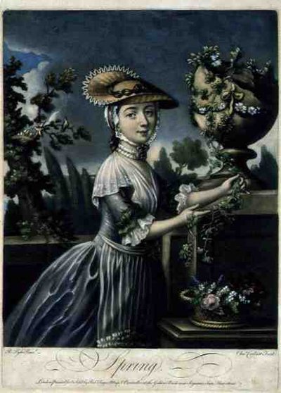 Spring, gravert av C. Corbutt (Richard Purcell) (fl.1746-66), pub. av Robert Sayer, ca. 1760 (mezzotintgravering) (se også 125559 og 125561-62) av Robert (after) Pyle
