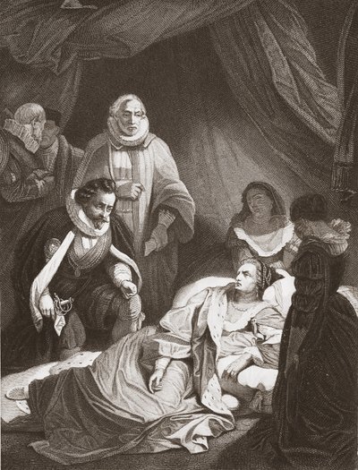 Siste timer med dronning Elizabeth (litho) av Robert (after) Smirke