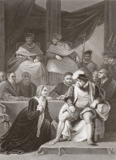 Rettssak mot Henry VIIIs ekteskap, gravert av A.H. Payne (litho) av Robert (after) Smirke