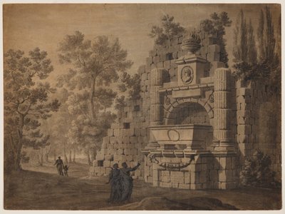 Capriccio med antikke figurer blant klassiske monumentruiner av Robert Adam