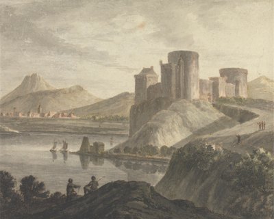 Slott med figurer i et klassisk landskap av Robert Adam