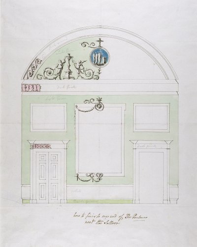 Design for endeveggen til spisestuen, Headfort House (penn og svart blekk over grafitt med wc på lagt papir) av Robert Adam
