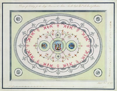 Design for taket i damerommet, Headfort House, 1772 (wc, penn og blekk over grafitt på lagt papir) av Robert Adam