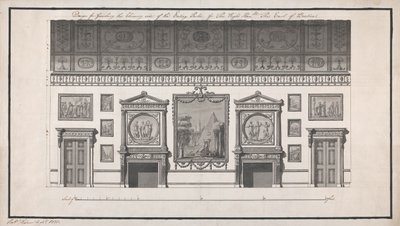 Headfort House, Eating Parlour, Chimney Side (penn og svart blekk og vask med blyant på papir) av Robert Adam