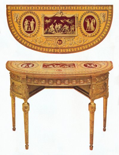 Ett av et par Adam-sidebord, toppen malt på samme måte som Pergolesi, 1700-tallet av Robert Adam