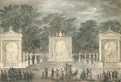The Illuminations at Buckingham House for kong George IIIs fødselsdag, 4. juni 1783 (penn og blekk og wc på papir) av Robert Adam