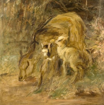 Geit og barn (olje på lerret) av Robert Alexander
