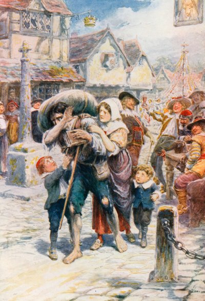 Christian legger ut på pilegrimsreise (fargelitografi) av Robert Ambrose (after) Dudley