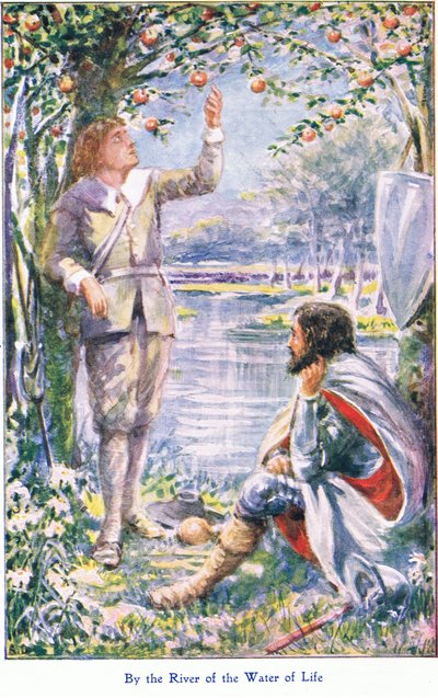 By the River of the Water of Life, fra The Pilgrims Progress utgitt av John F Shaw & Co, ca. 1900-tallet (farge litho) av Robert Ambrose Dudley