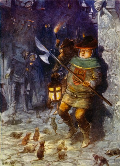 Illustrasjon for Robert Brownings Pied Piper of Hamelin (farge litho) av Robert Ambrose Dudley
