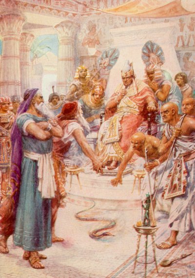 Moses og Aron foran farao (farge litho) av Robert Ambrose Dudley