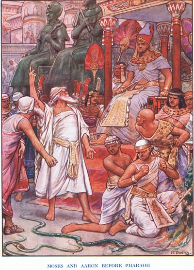 Moses og Aron foran farao (farge litho) av Robert Ambrose Dudley