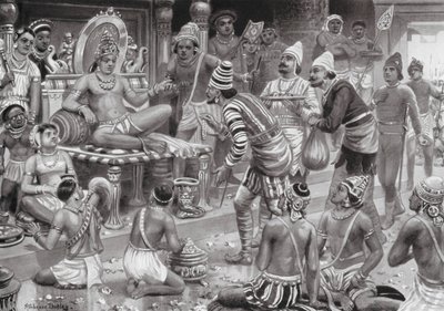 Pulikesin II, Chalukhya, mottar utsendinger fra Persia (lito) av Robert Ambrose Dudley