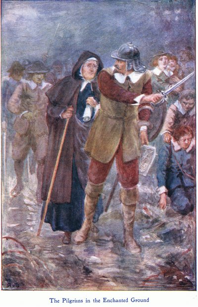 The Pilgrims in the enchanted ground, fra The Pilgrims Progress utgitt av John F Shaw & Co, ca. 1900-tallet (farge litho) av Robert Ambrose Dudley
