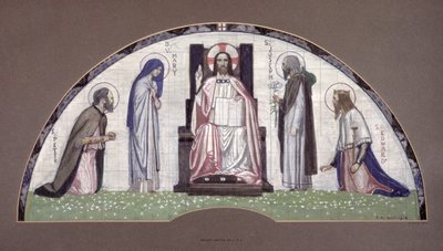 Kristus på tronen med de hellige Peter, Josef, Edvard og jomfru Maria, 1914 av Robert Anning Bell