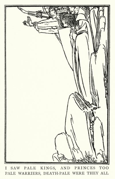 Illustrasjon for dikt av John Keats: La Belle Dame Sans Merci (litho) av Robert Anning Bell