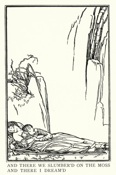 Illustrasjon for dikt av John Keats: La Belle Dame Sans Merci (litho) av Robert Anning Bell