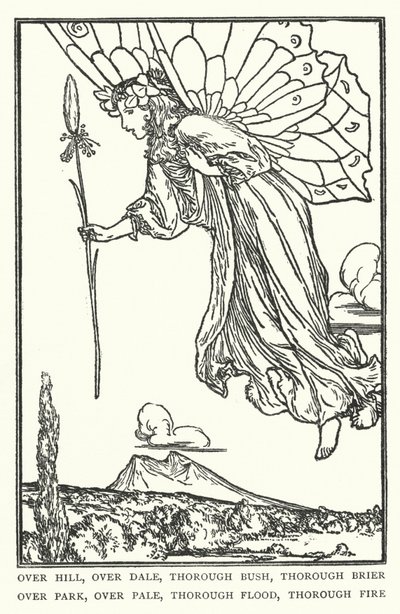 Over bakken, over dalen, grundig busk, grundig brier, over parken, overblek, grundig flom, grundig brann (litho) av Robert Anning Bell
