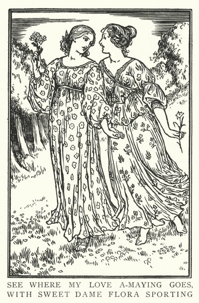 Se hvor min kjære a-maying går, med søte dame Flora sporting (litho) av Robert Anning Bell