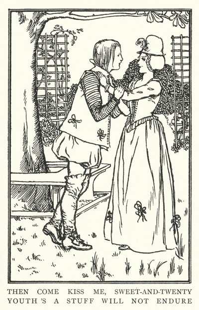 Så kom og kyss meg, søt-og-tjue, ungdom er en ting som ikke tåler (litho) av Robert Anning Bell