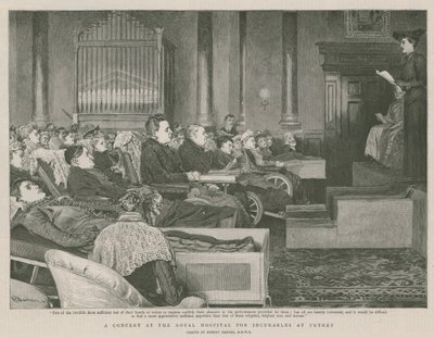 En konsert på Royal Hospital for Incurables at Putney (gravering) av Robert Barnes