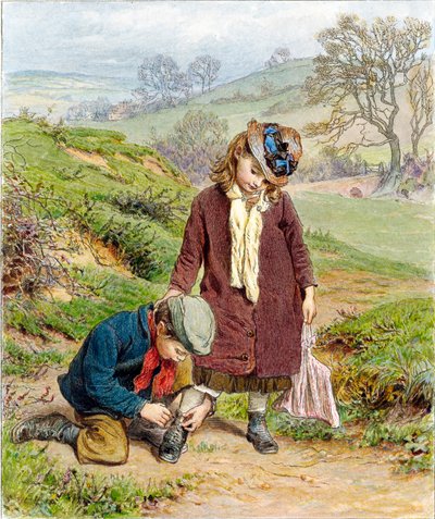 Bror knyter søsterens sko, pub. 1854. av Robert Barnes