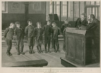 Toeing the line: En scene fra en av London Board Schools (gravering) av Robert Barnes