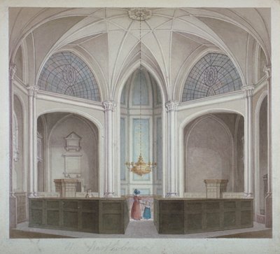 Interiør av Church of St Bartholomew-the-Less, City of London, 1834. av Robert Blemmell Schnebbelie