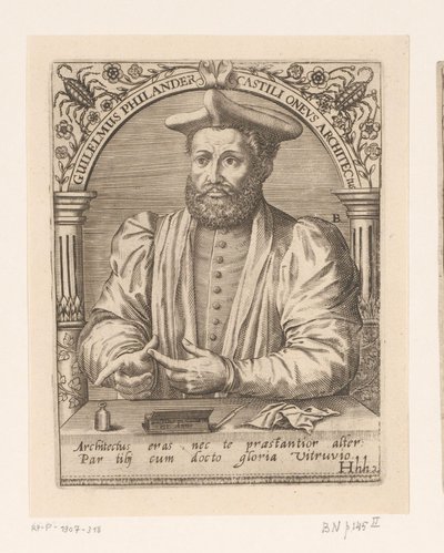 Portrett av Guillaume Philandrier Guilelmus Philander Castili oneus architectus (tittel på objekt) Serie med portretter av lærde fra det femtende og sekstende århundre (serietittel) av Robert Boissard