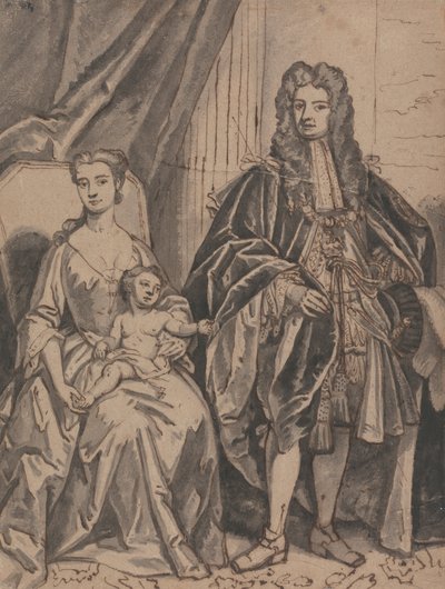 Portrett av en familie, kalt John Sheffield, hertug av Buckingham og familie av Robert Byng