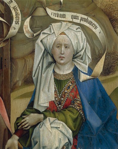 Detalj som representerer kvinnen fra fødselen, av Mester av Flemalle Robert Campin (1375/1379-1444), olje på panel, rundt 1420 av Robert Campin