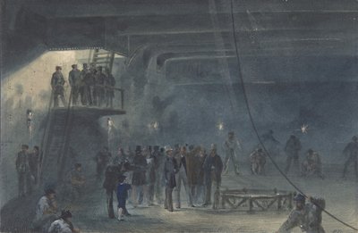 Kveiling av kabelen i ettertanken om bord på Great Eastern ved Sheerness: besøk..., 1865-66. av Robert Charles Dudley